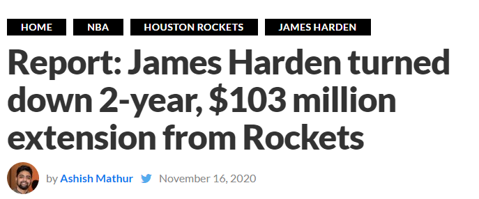 詹姆斯·哈登|太强硬！拒绝2年1.03亿，哈登：拒绝留守火箭，只愿辅佐杜兰特