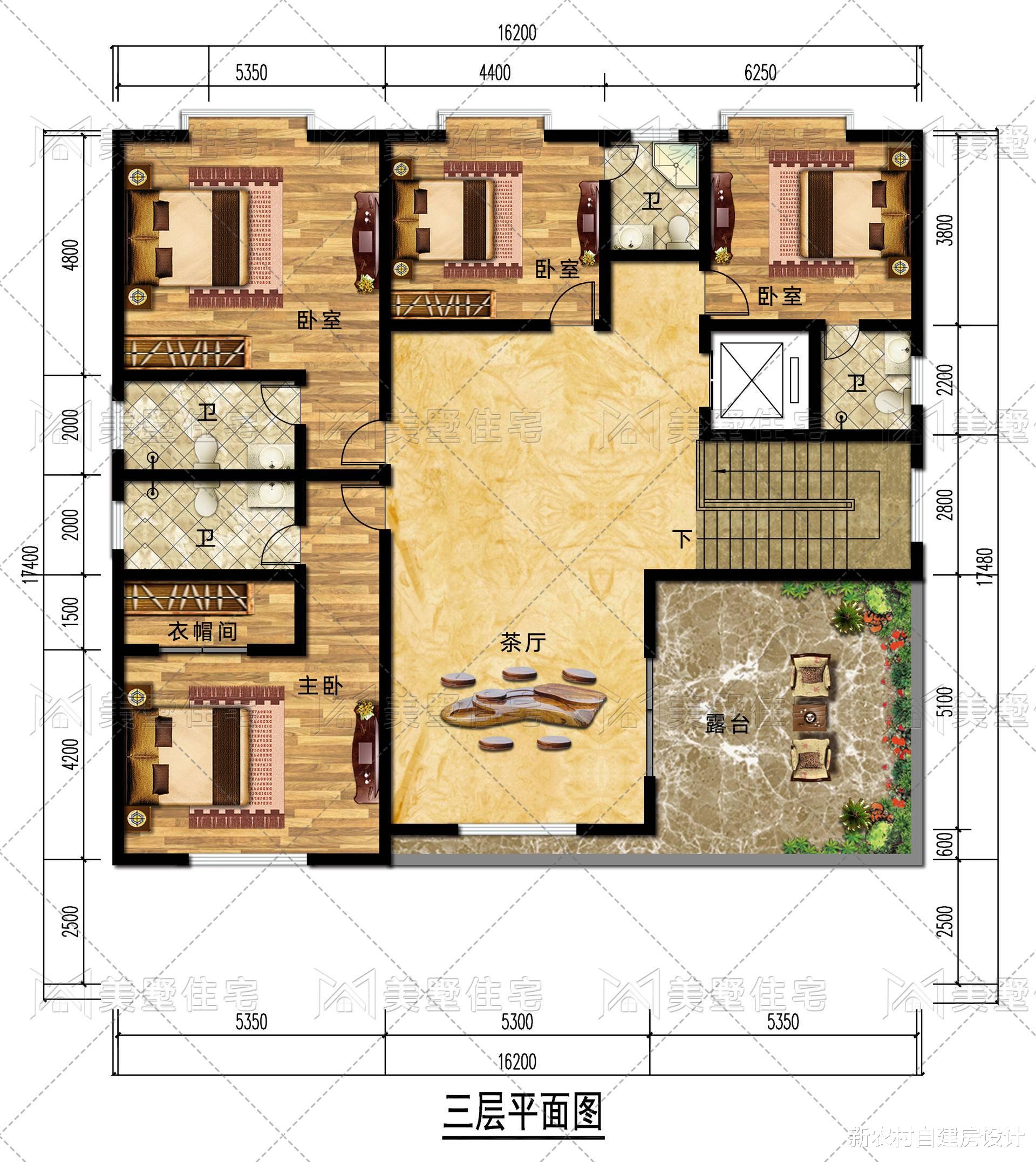 ▲带双车库的三层别墅，入户口有楼梯和大露台，村里人都爱来这坐坐