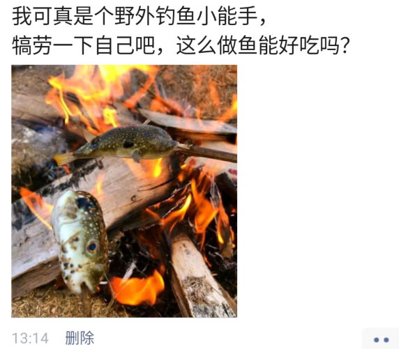 |“我可真是个钓鱼小能手，犒劳下自己吧...”哈哈哈吃完摆好姿势！