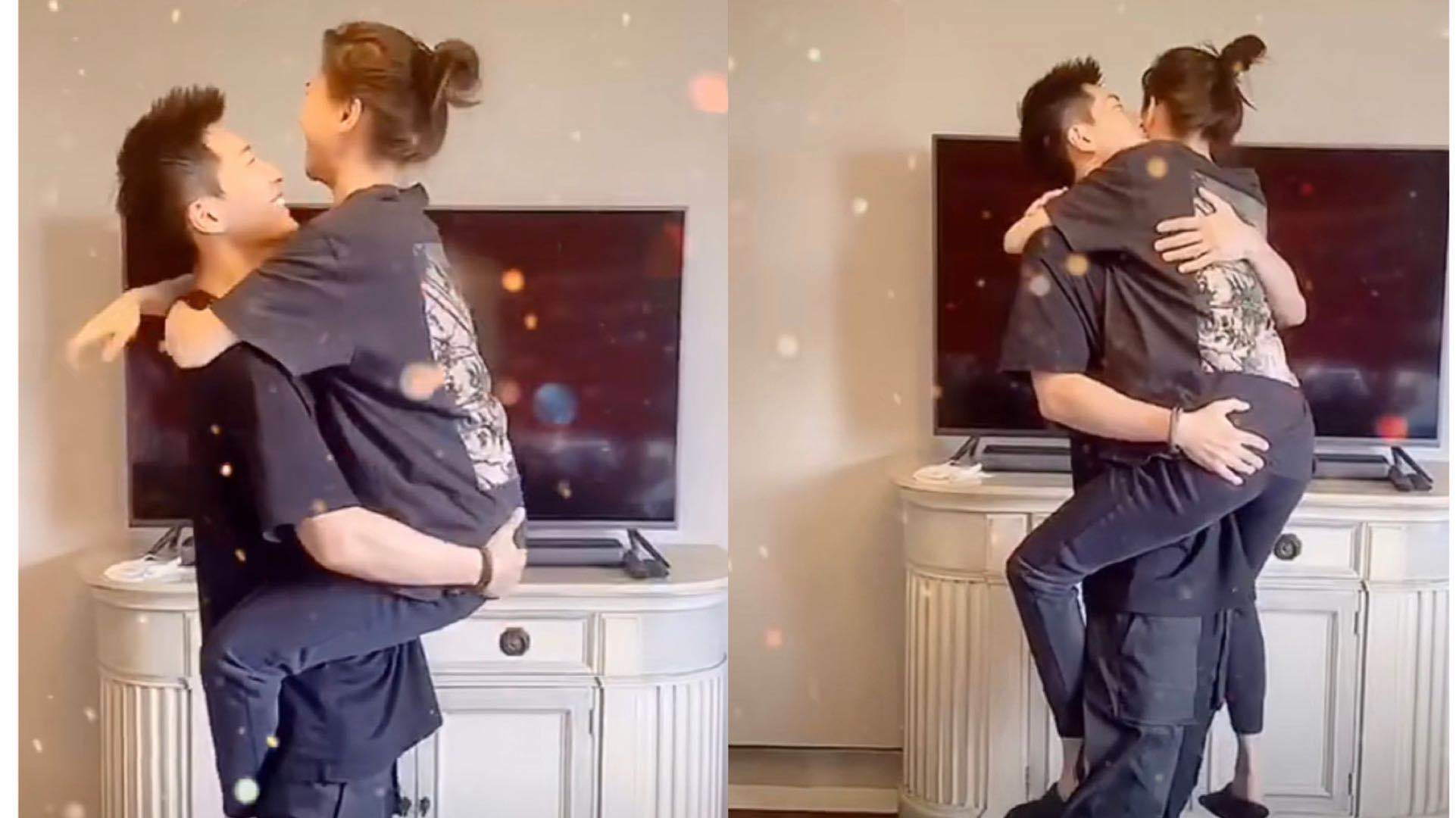 何超莲|窦骁高难度动作抱何超莲，满眼爱意亲女友，何超莲男友怀里大笑