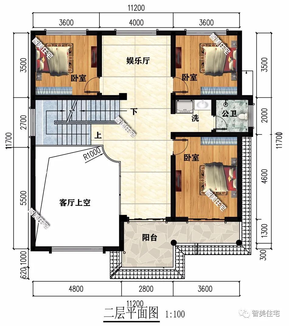 |两栋宽11米多的农村自建房，客厅都挑空设计，第二栋带车库