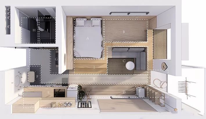 |40㎡日式风单身公寓，榻榻米+卡座沙发，这样的设计太赞了！