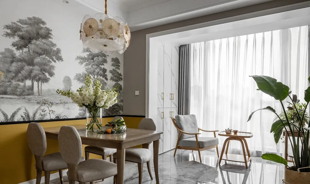 ：100㎡现代美式风格新房装修，横厅采光绝了！