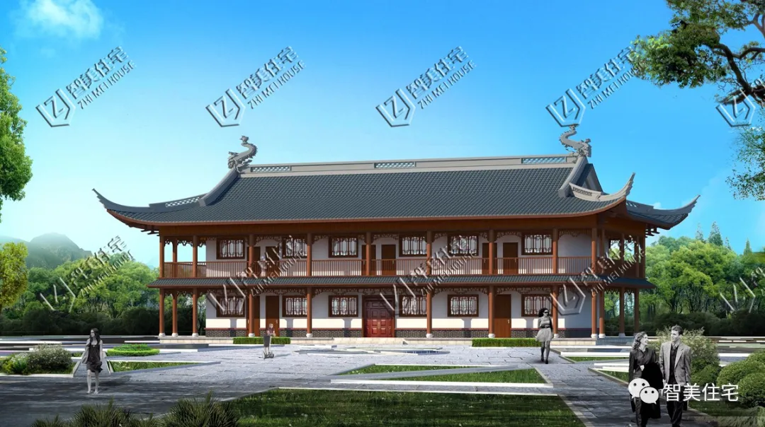 |仿古风格设计的农村别墅，第一栋适合做民宿，很有特色