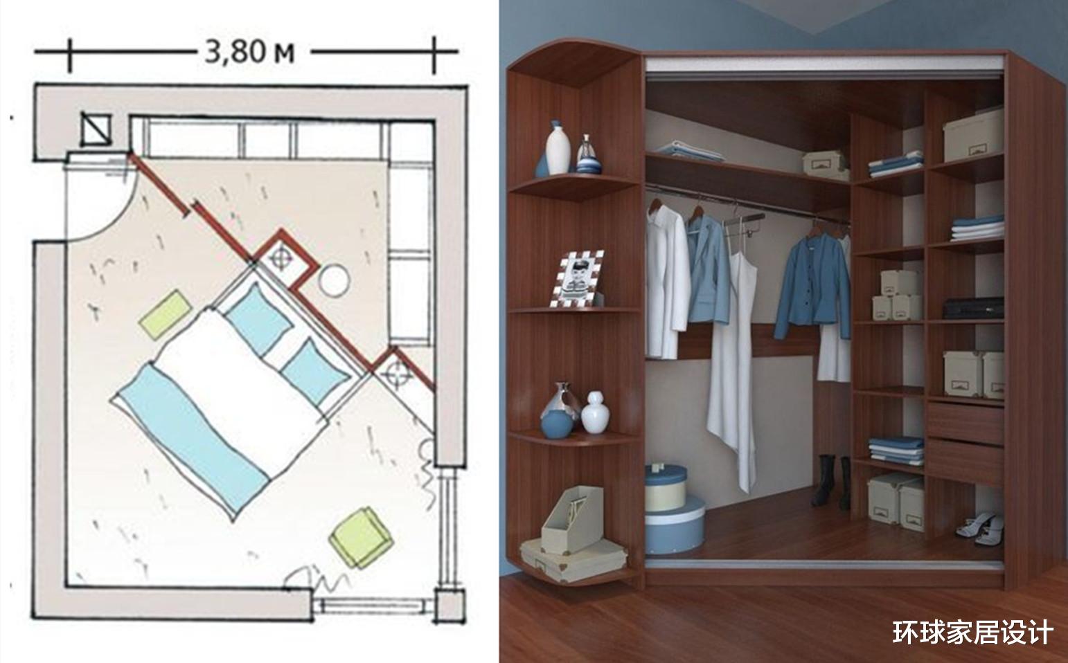 老年小妙招|我怎么想不到，床头留个斜角衣帽间，床斜45°摆，一下收纳翻番