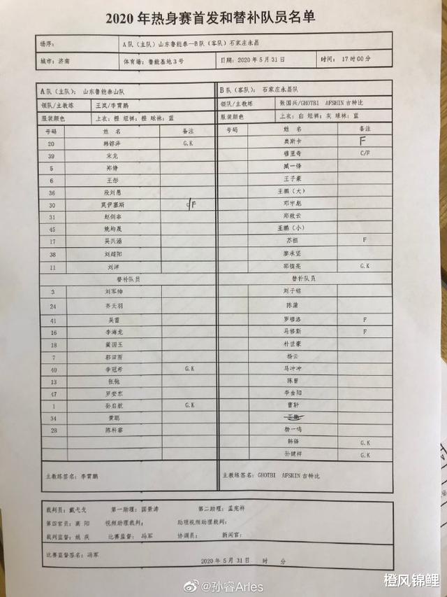 『帕德博恩』山东鲁能热身赛首发仅调整一人,李霄鹏给足年轻球员机会!
