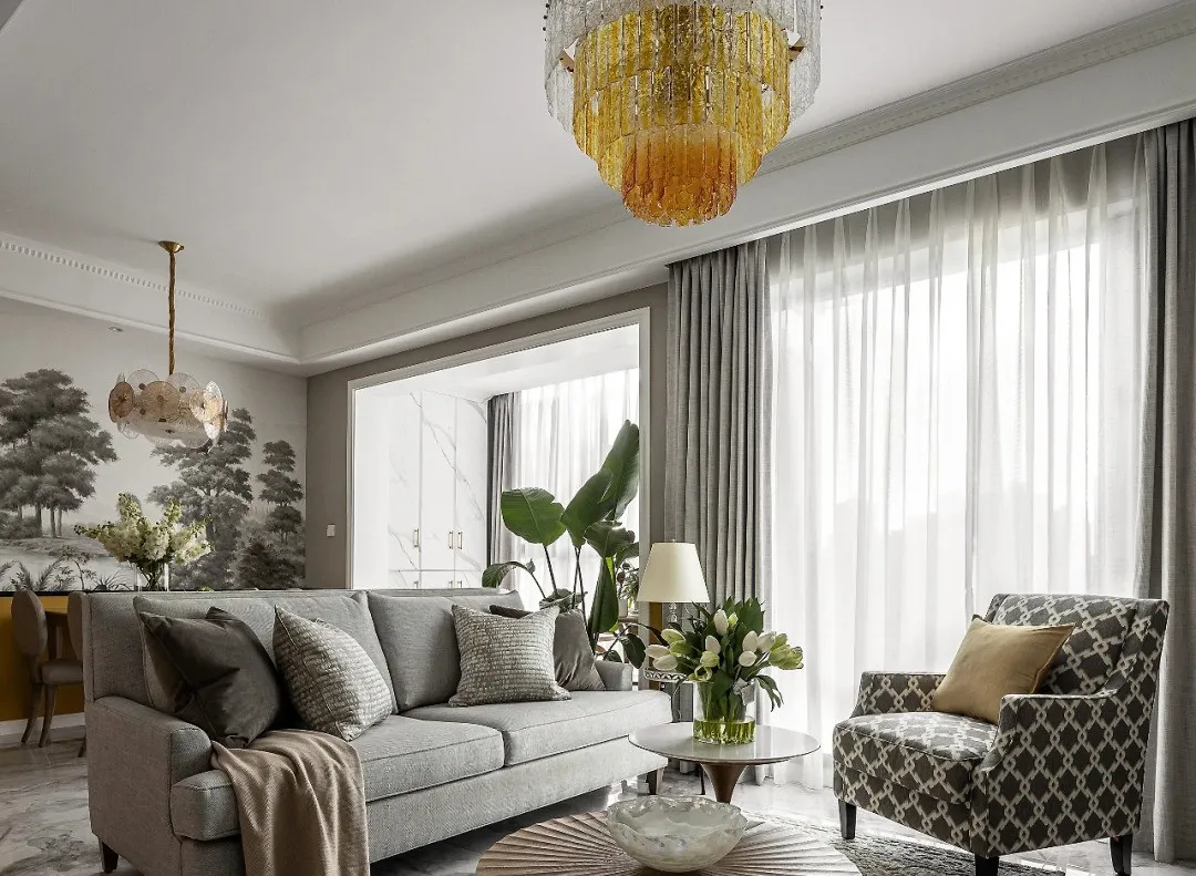 ：100㎡现代美式风格新房装修，横厅采光绝了！