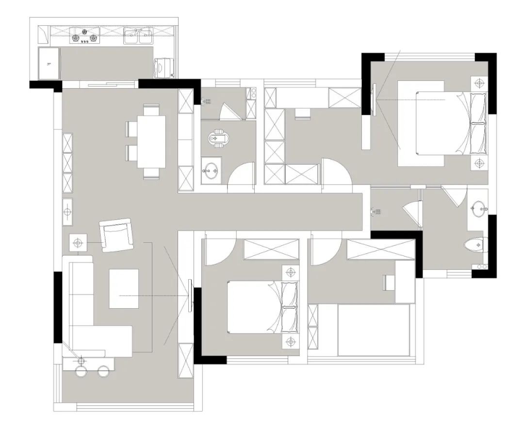 ▲114㎡现代极简风，精致的高级灰，营造出硬朗的舒适