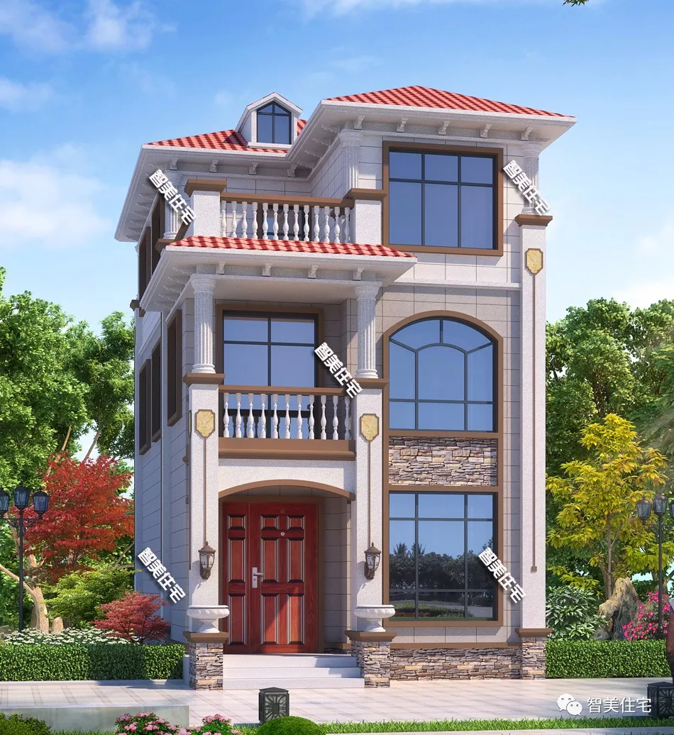 |小面宽设计的两栋农村别墅，第一栋使用旋转楼梯，同样很精致