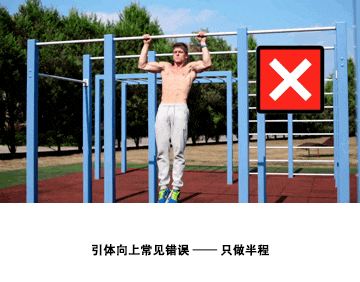 ▲进行引体向上期间，要注意几个错误，否则容易导致身体受伤！
