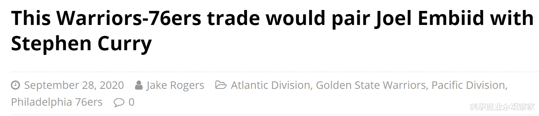 交易|勇士获6换1交易建议，美媒称追23+11巨星，维金斯成关键筹码