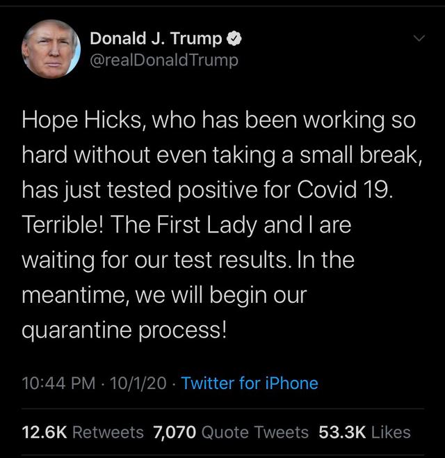 道琼斯指数|突发!特朗普确诊感染新冠!天道轮回,苍天饶过谁?