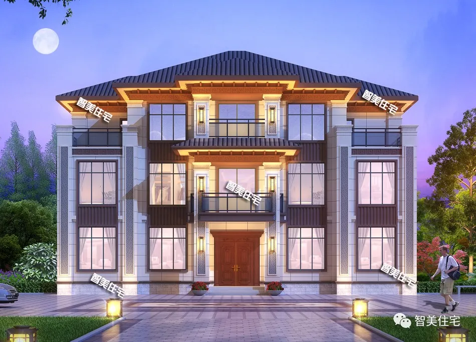 |2栋大尺寸设计的双拼别墅,新中式和现代风格,全村数它最气派!