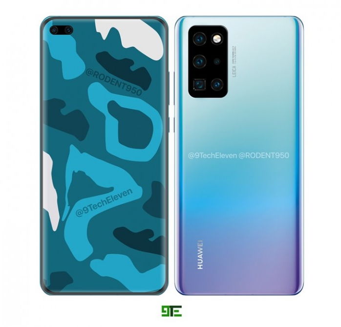 华为P40系列全新渲染图曝光：这回是双打孔环幕屏+竖排五摄