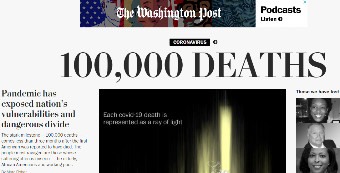 #ig战队#10万死亡病例、近越战2倍 美媒头条集体悼念新冠肺炎死者