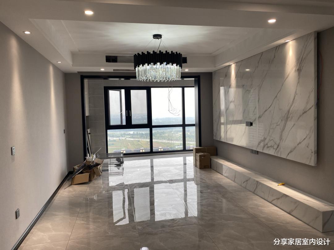 |新房装修完工,墙面选择网红款的颜色很漂亮,悬空电视墙很大气!