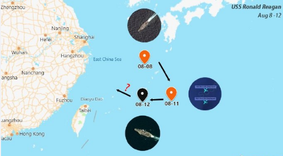 里根号|8月13日8时，里根号在海峡遭遇不明状况，航迹图显示美军一败涂地