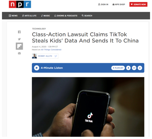 |TikTok被起诉窃取用户信息，或将面临巨额赔偿