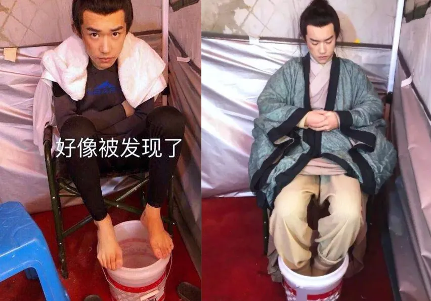 迪丽热巴@明星片场休息都干嘛？热巴cos导演，千玺泡脚养生，看到赵丽颖笑出鼻涕泡