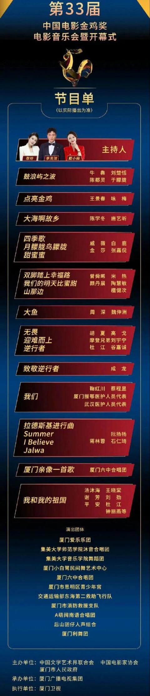 陆毅|2020第33届金鸡奖开幕式节目单完整版+明星阵容+主持人是谁
