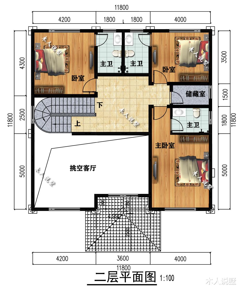 『』11.8×11.8米三层欧式别墅，挑空客厅7卧室，36万主体不算高