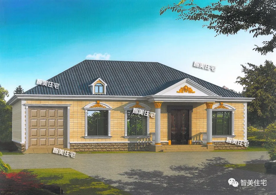 『』3栋宽17米多的一层自建房,不同风格设计,户型一造价最低