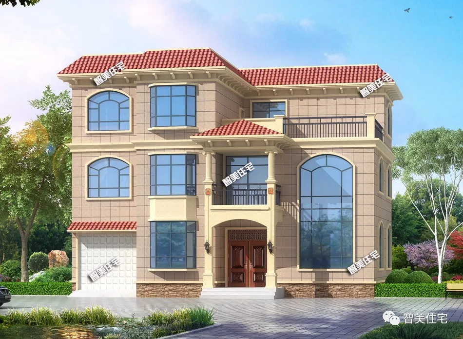 ▲两栋平屋面设计的乡村别墅，客厅挑空，第二栋卧室多配置全