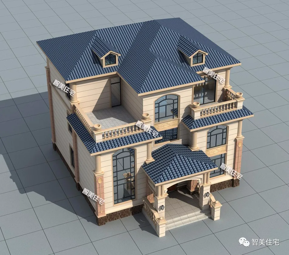 |双露台+挑空客厅设计,带小堂屋的一栋简欧别墅,主体造价40万