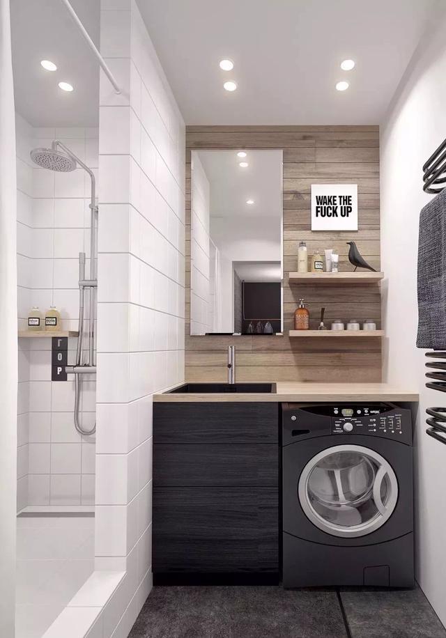 ：卫生间装修时，洗衣机挨着手盆放，不仅收纳翻倍连地漏都不用装了