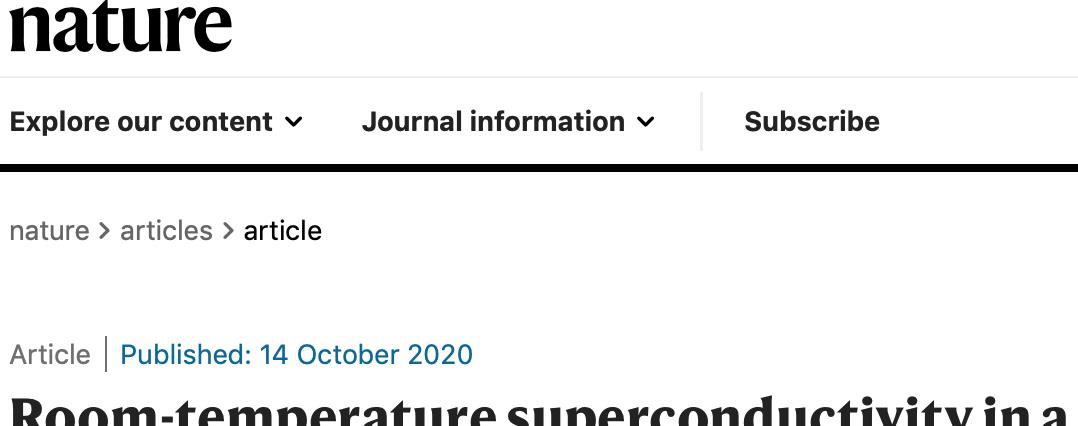 超导|《自然》杂志：终于发现了第一个室温超导体