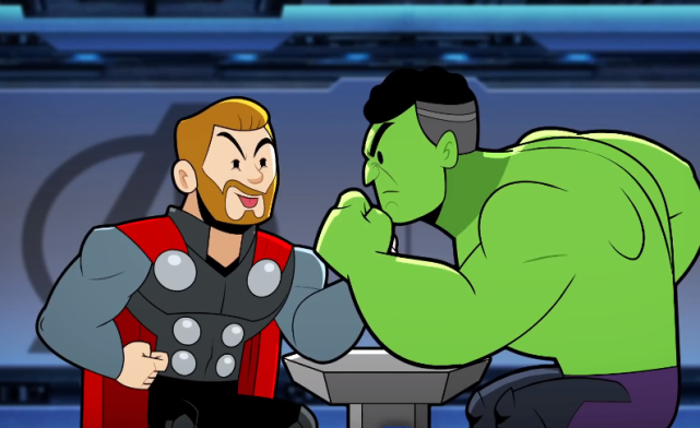 漫威@漫威英雄掰手腕大比拼,美队率先出局,谁能笑到最后?