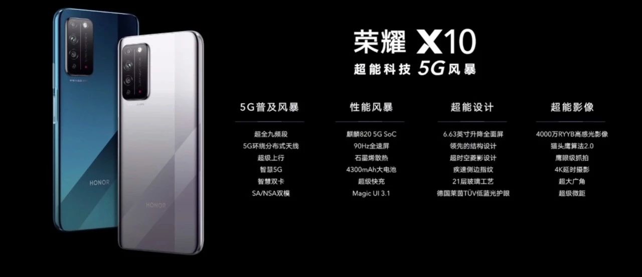 「荣耀x10」麒麟820+90Hz屏幕，荣耀X10正式发布，6+64GB售价为1899元！