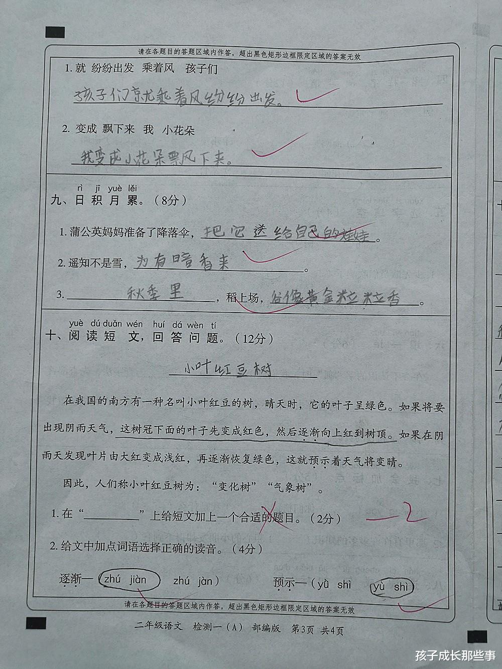 中小学|二年级语文月考,想得高分不容易,阅读和看图写话是难点