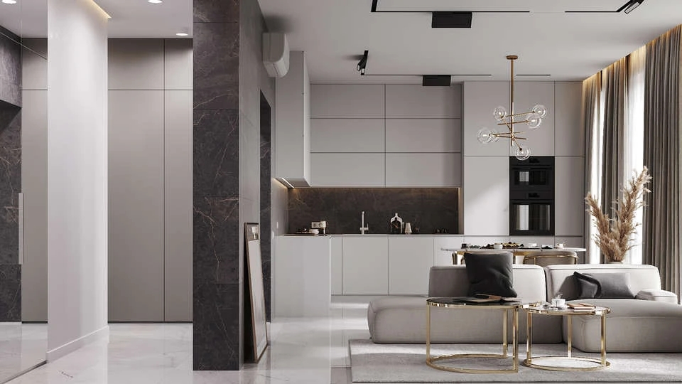 「」95㎡的三口之家，极致轻奢，冷暖交错的空间