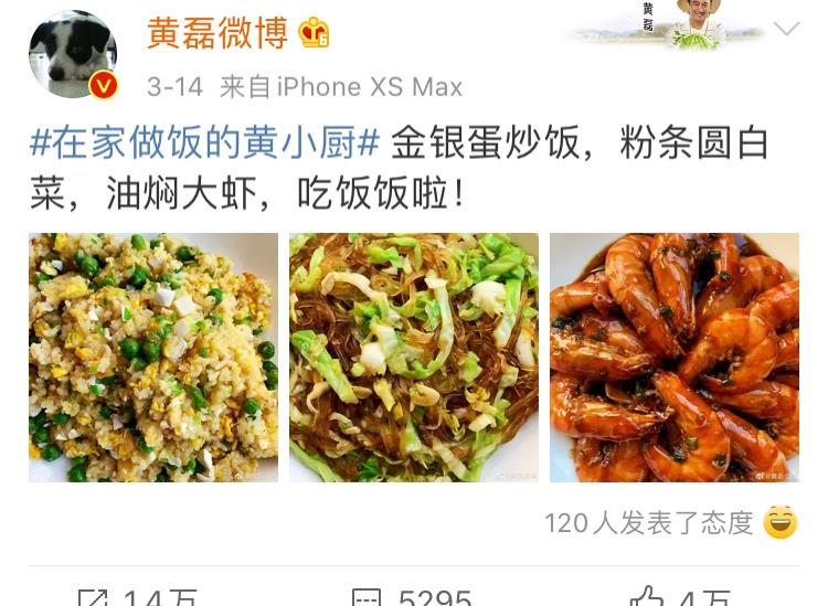 黄磊▲黄磊网上晒炒饭，引来4万多人点赞，网友：太馋人了想吃