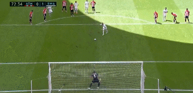 拉莫斯■压力太大了！皇马队长拉莫斯主罚点球时，他背对球门跪地不敢看