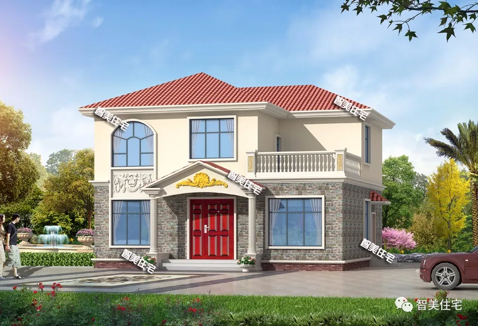 『』带堂屋设计的二层小别墅,外观布局都很相似,每栋造价23万