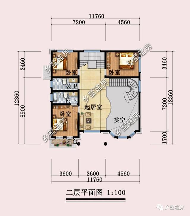 ▲11.7X12.3米的欧式别墅，六月回乡建房，做村里别墅之王！