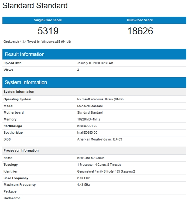 Intel十代酷睿i7-10750H、i5-10300H现身：6核心加速5GHz
