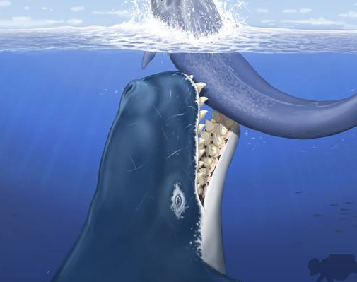 『梅尔维尔鲸』史前巨兽的对决，利维坦鲸对战巨齿鲨，最终获胜的一定是巨齿鲨，原因很简单！