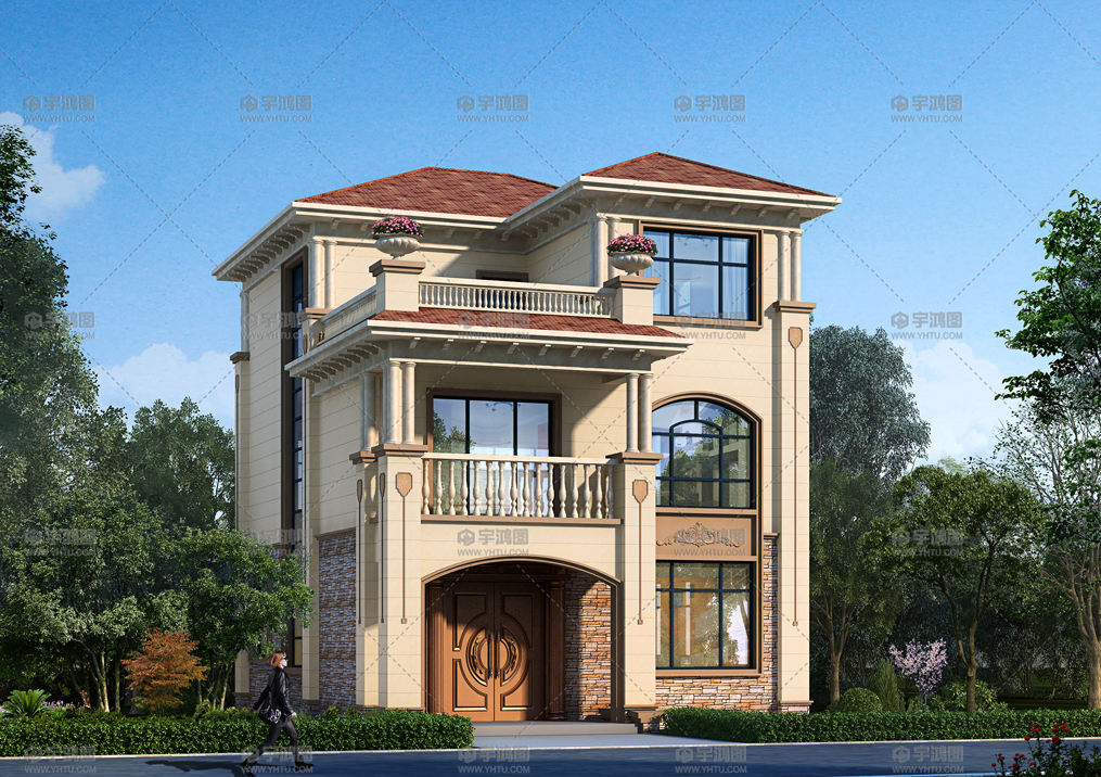 |一百平的三层漂亮欧式别墅，侧面通窗设计很有特色！