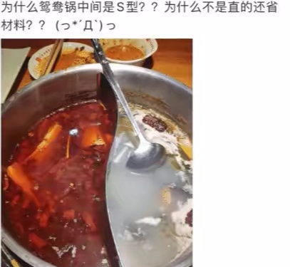 「水库」鸳鸯锅中间的分割线为啥是s型的？这不比直线费材料吗？评论亮了