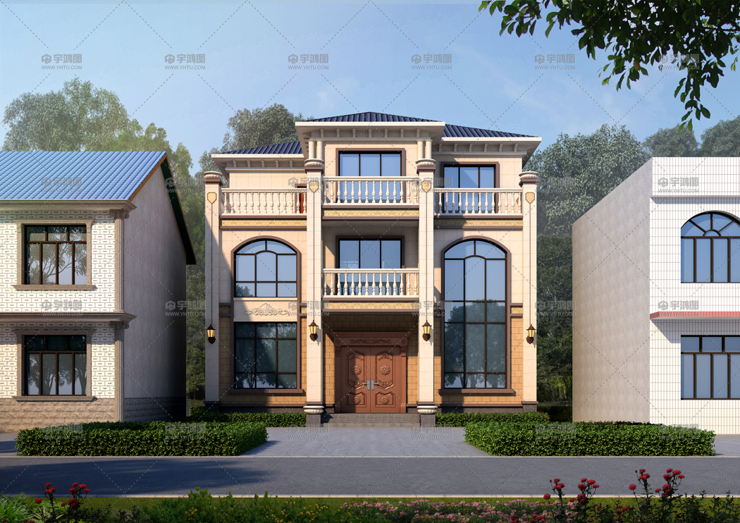 |双拼三层小洋楼，大落地窗搭配排水屋顶，建在农村再合适不过！