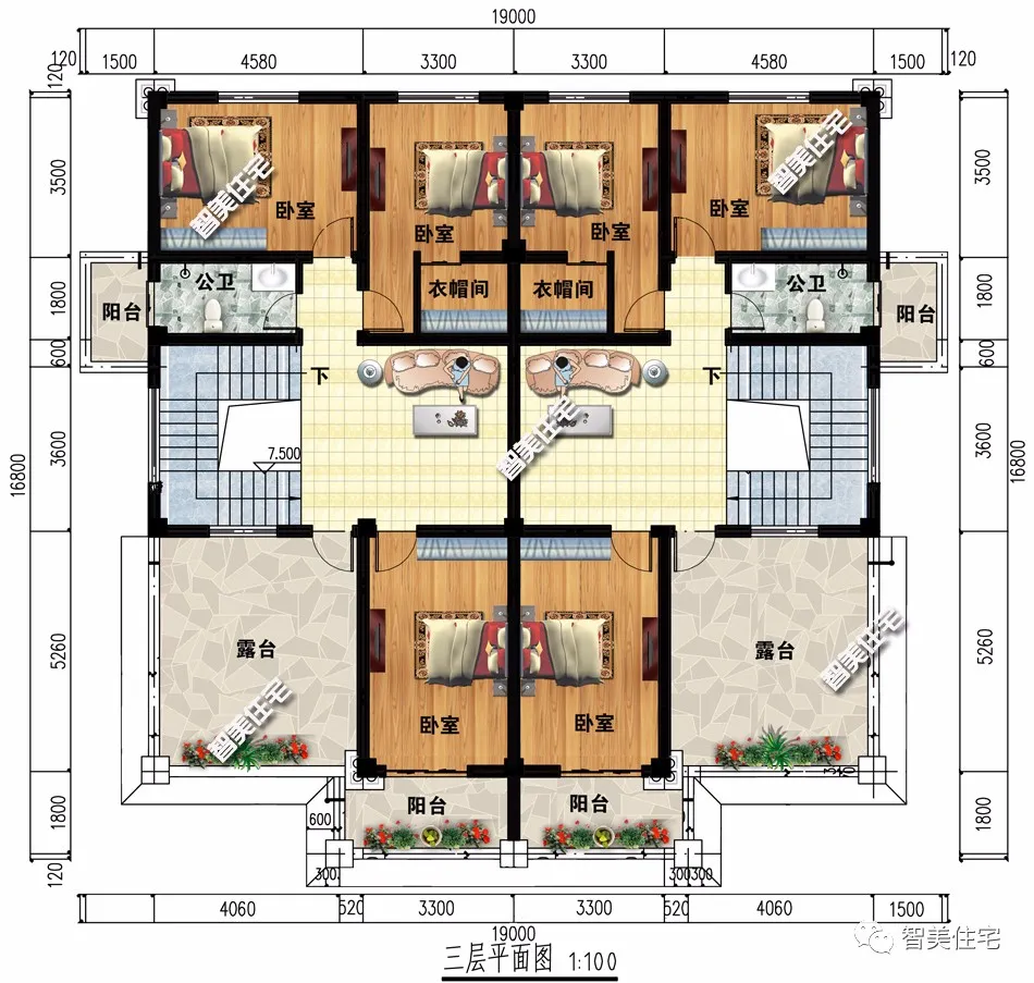 「」宽16米多的3栋双拼别墅，第一二栋共堂屋设计，方便实用