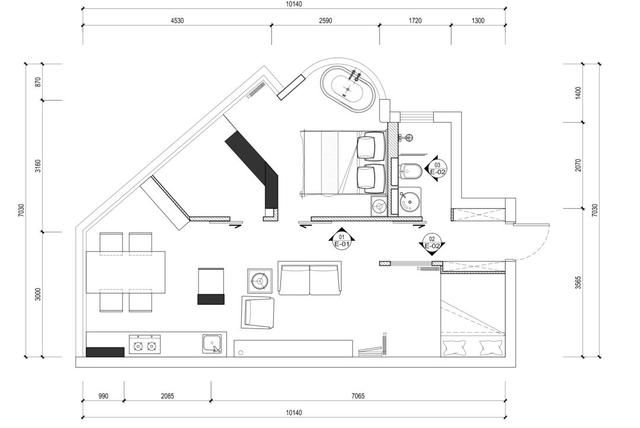 「」67㎡三角形格局二居室，设计独特又满足了日常需求，什么神仙设计