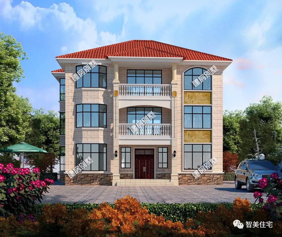 |2栋适合三兄弟的叠拼别墅，简欧风格设计，卧室都不少