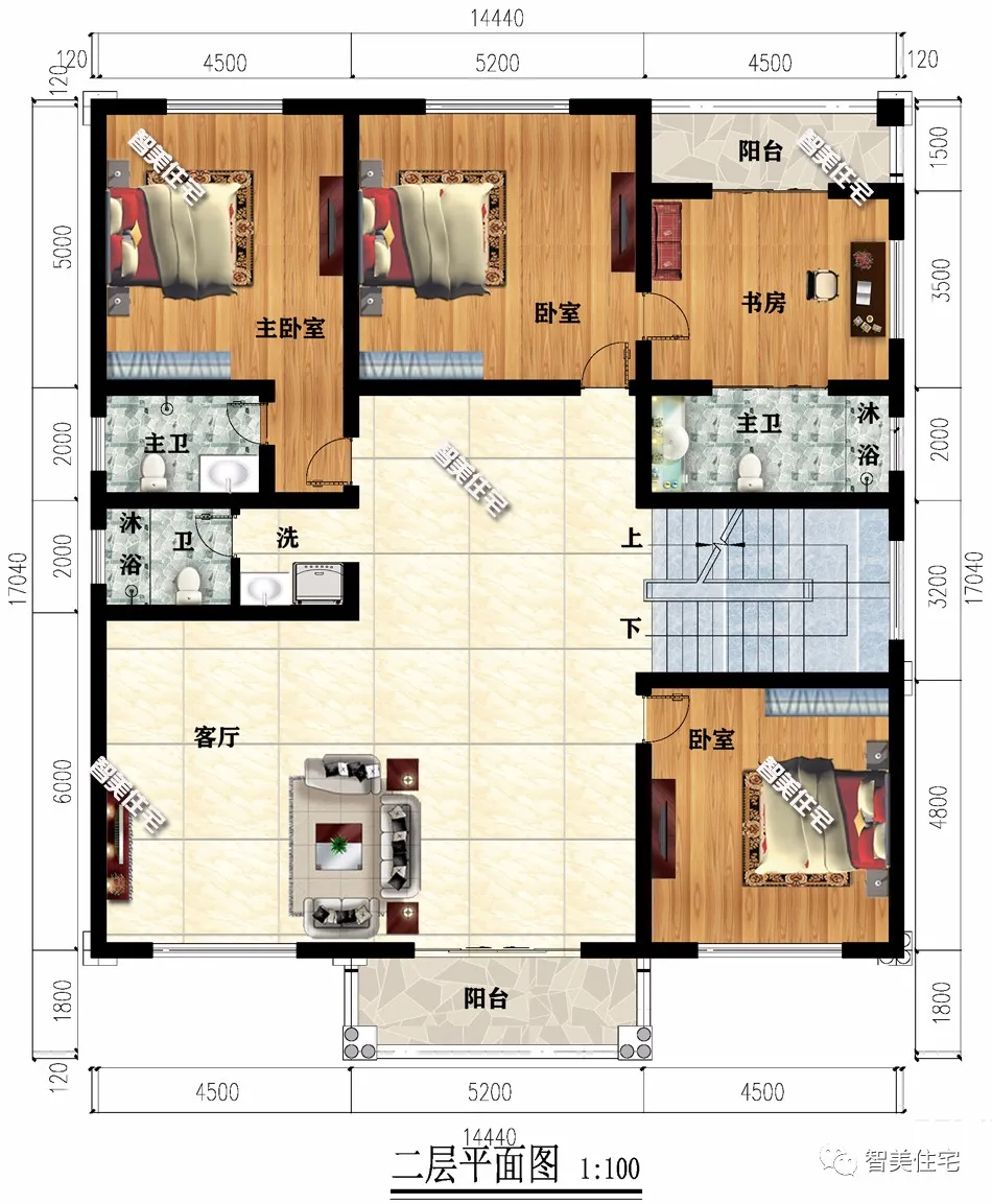 ：6栋室内带堂屋的农村别墅，客厅挑空设计，简欧风格很抢眼
