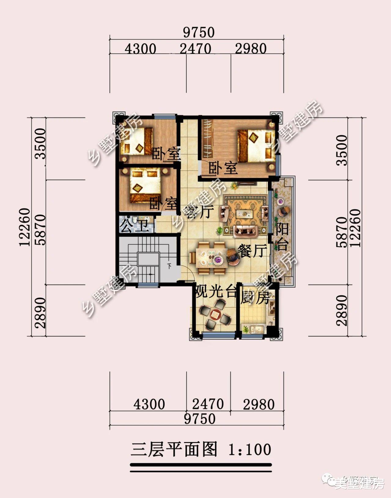 |9.7X12米农村三层小面宽别墅,真正奢华又自然的设计!