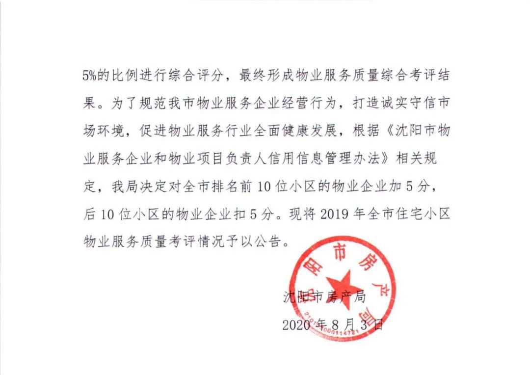 沈阳晚报|最新！2019沈阳小区物业排名出炉！快看看你家排第几?