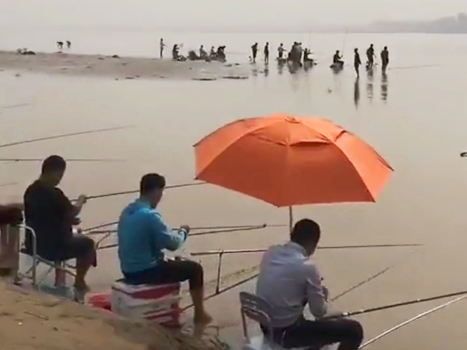 滴滴出行|国庆假期,黄河边钓鱼人扎堆,钓友钓到红眼草鱼